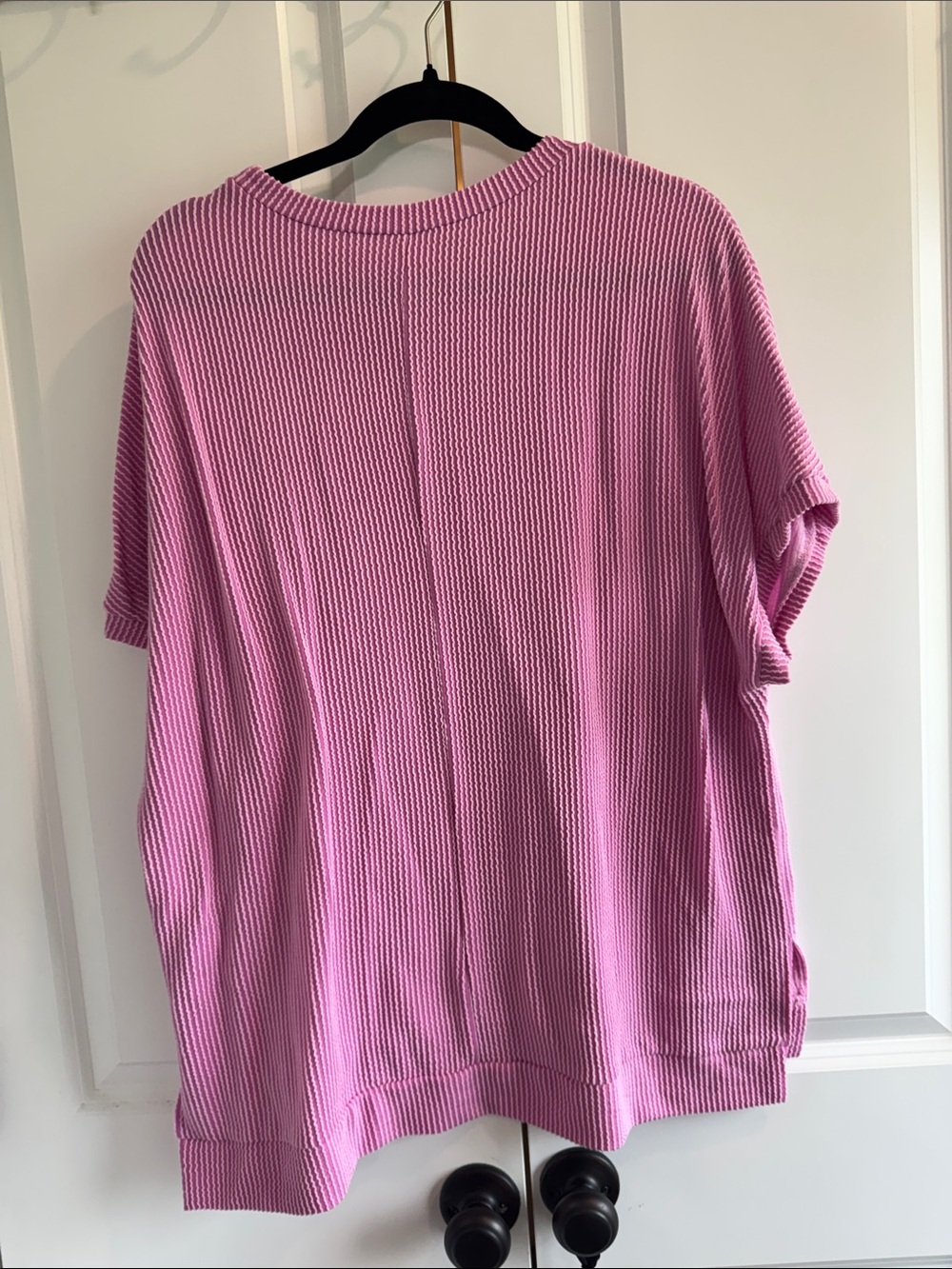 Relaxed Ribbed Short-Sleeve Sweatshirt - Pink - Picture 3 of 3